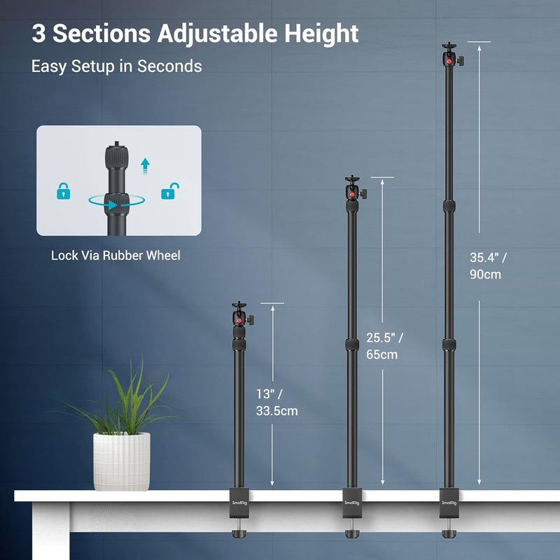 SMALLRIG Camera Desk Mount C Stand, 15"-35" Adjustable Desk Tripod Light Stand, Tabletop C Clamp for Webcam, DSLR Camera, Ring Light, Live Streaming, Photo Video Shooting - Image 3